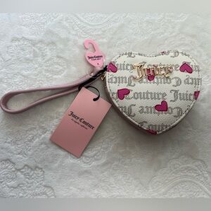NEW Juicy Couture Heart Valentines Day Zip Around Coin Purse Pecan White VIRAL
